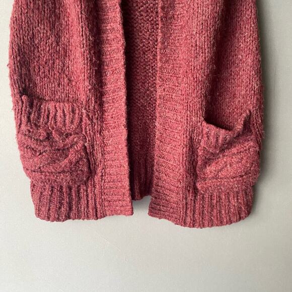 Free People sz S Burgundy‎ wool knit winter thick cardigan - Picture 4 of 11